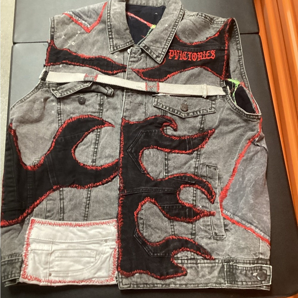 Gray and Black Flame Vest